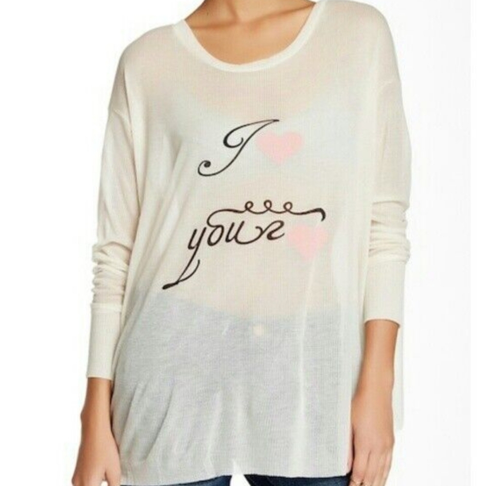 New Wildfox Lyocell Soft Cozy I Heart Love You Top T-Shirt NWT Long Sleeves XS
